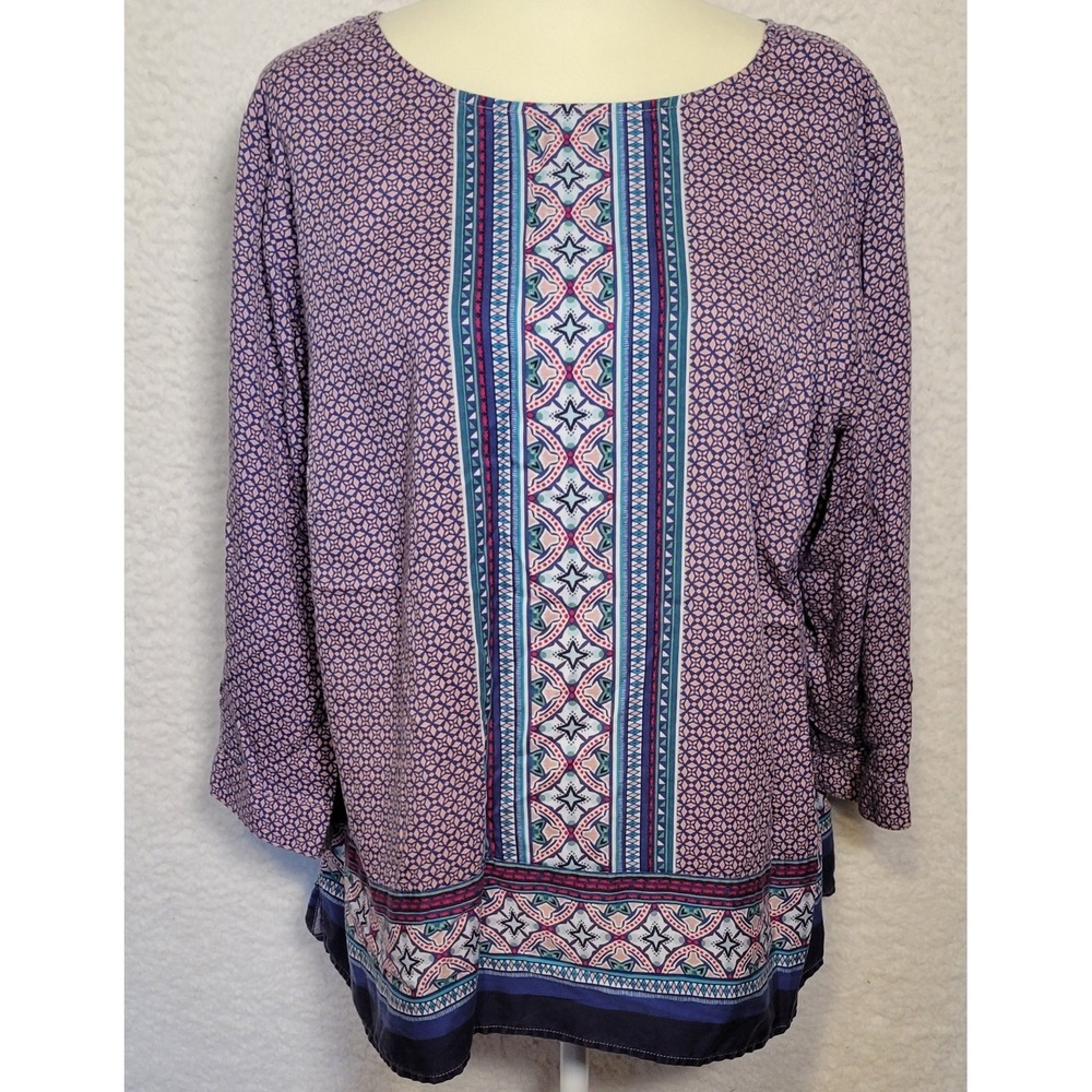 Talbots Woman Blouse Plus Size 2X Geometric 3/4 Sleeve Pullover 1564